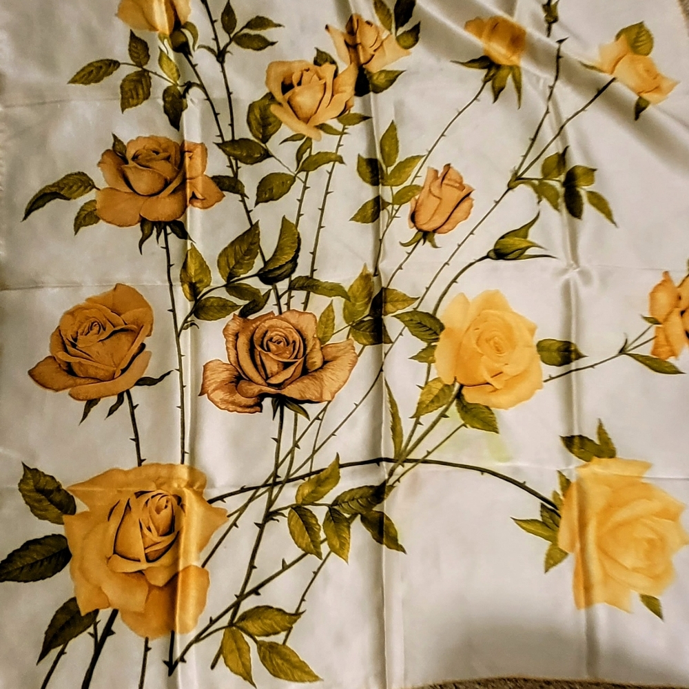 Vintage silk yellow roses scarf
